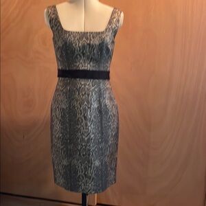 Tahari Silver Sheath Dress Square Neck Sleeveless